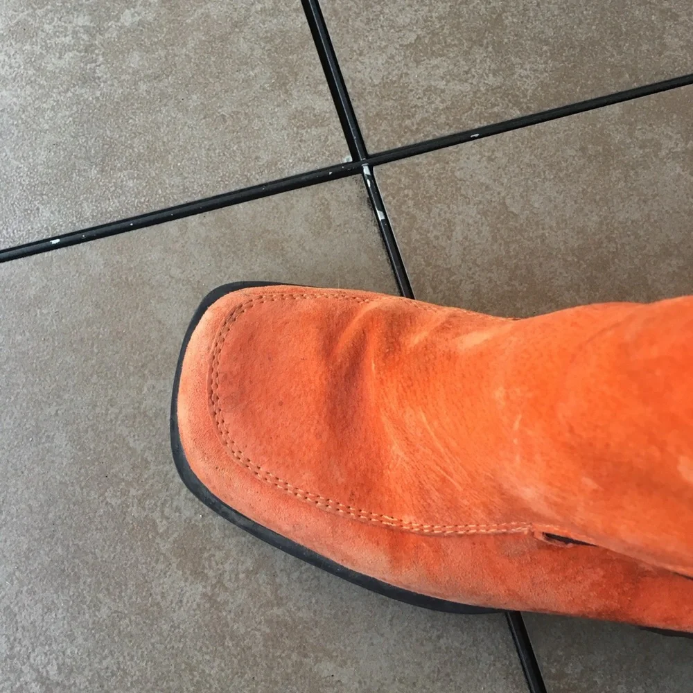 Orange suede mini platform boots, orange Bogner boots